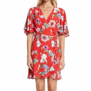 Willow and Clay Red Floral Wrap Dress